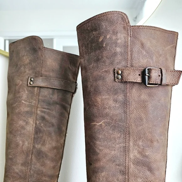 DV By Dolce Vita Brown Leather Equestrian Riding Knee High Rustic Tall Boots 8.5 - Picture 11 of 16